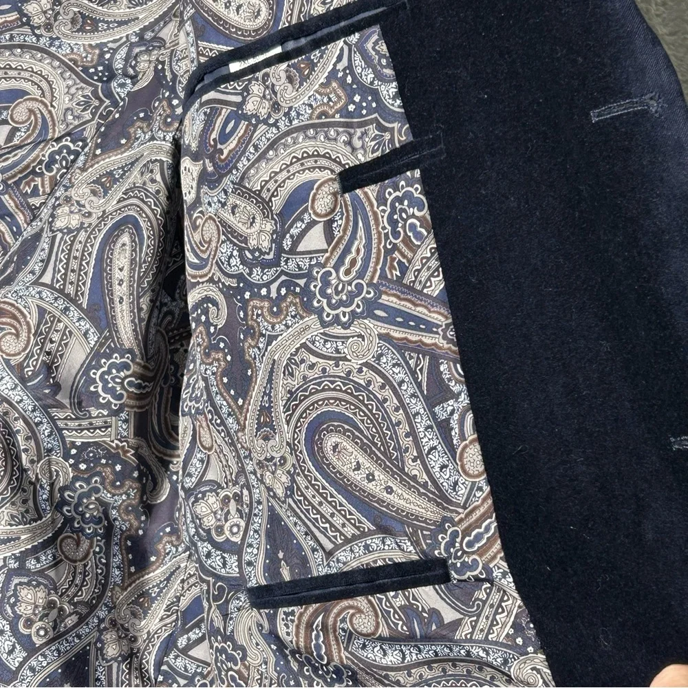 Oak Hill Blazer Mens 2XL 50 52R Blue Velvet‎ Business Event Travel Paisley Lined